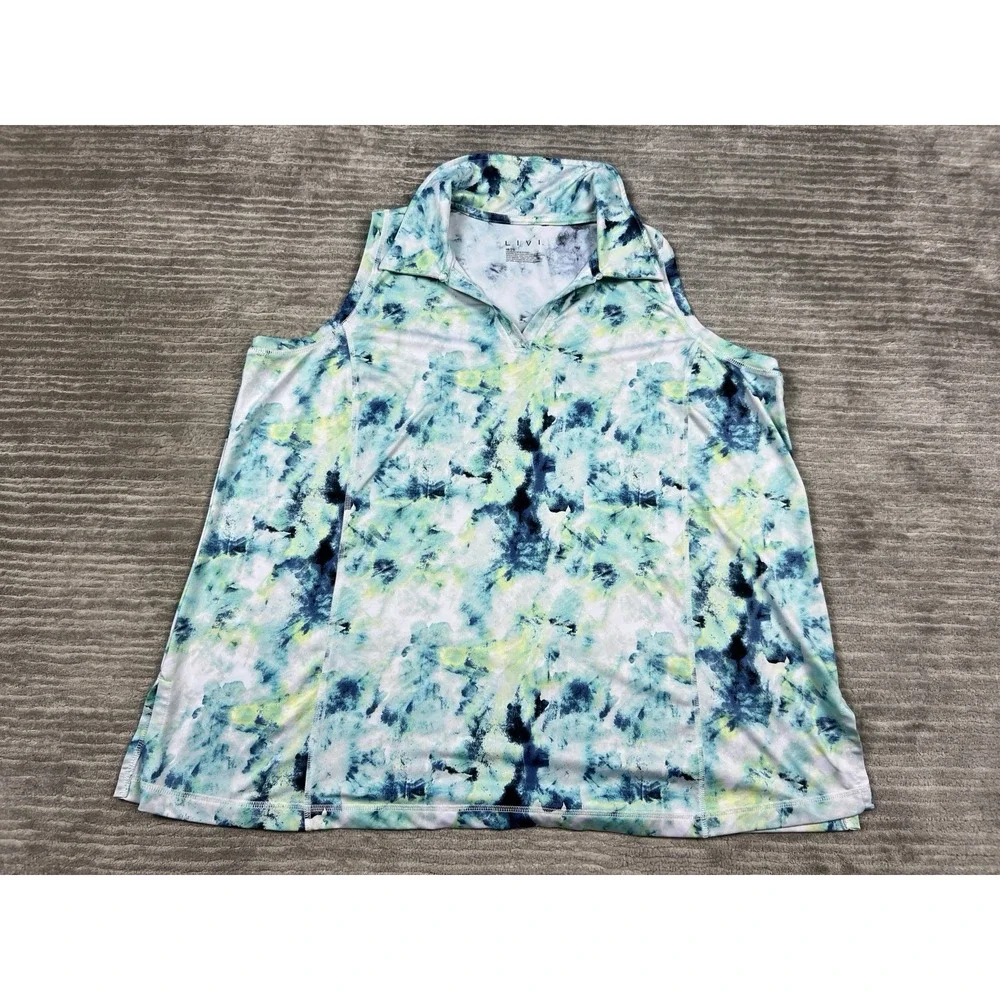 Livi Active Women's Tie-Dye Tank Top in Blue, Aqua, Navy, Lime - Picture 1 of 10